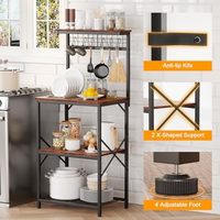 Furologee Support de four à micro-ondes brun rustique à 4 niveaux 6 S crochets Pegboard Bakers Rack Hutch Coffee Bar Station meubles de cuisine