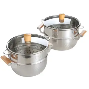 Anti-scald Design Uncoated 410/430/304 Stainless Steel Cookware Baby Supplement Pot Solid Wood Handle Double Ear Saucepan