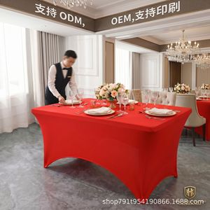 Housses de table élastiques rectangulaires en polyester épais de couleur unie pour décorations de mariage, hôtels, restaurants et banquets - Product Image 1