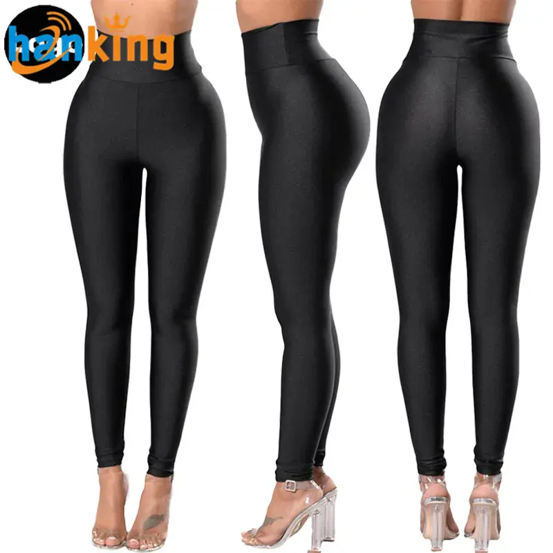 Ehanking Frauen Casual Wet Look Leggings Schwarz High Waist Fitness Knöchel lange Leggings Running Gym Stretch Slim Shiny Hose