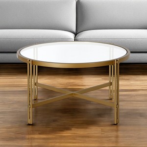 HMS 32 \ "tavolino rotondo convertibile in acciaio dorato e vetro temperato Top per interni mobili per la casa per l'ingresso - Product Image 1