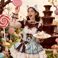 Robe Lolita JSK en dentelle à volants style demoiselle d'honneur rétro, motif chocolat menthe douce, pour femme adulte, décontractée, pour fête ou cosplay