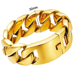 32MM Hochwertiges Edelstahl Schweres kubanisches Ketten armband Herren 18 Karat vergoldete Herren Chunky Curb Chain Link Armbänder - Product Image 4