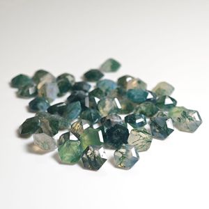 Natural Hexagon Cut Green Moss Agate Loose Stone For Jewelry Making Geometric Shape Crystal - Product Image 4
