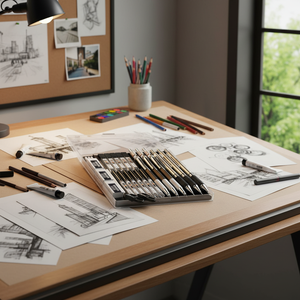 Set di 6 Matite Meccaniche Artistiche con 3 Matite Metalliche da Disegno 0.5 0.7 0.9mm e 3 Portaminere da 2mm (2B) - Product Image 3