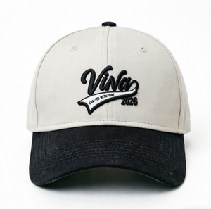 Casquette de baseball brodée 3D personnalisée, style vintage, noire et beige délavée, casquette snapback unisexe, casquette de papa, bicolore noir et beige délavé - Product Image 1