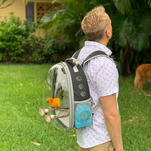 Bolsa de viaje <span class=keywords><strong>para</strong></span> pájaros Clear Space Parrot Bird Cage Carriers Bag <span class=keywords><strong>para</strong></span> llevar <span class=keywords><strong>mochila</strong></span> portátil de transporte de mascotas con bandeja de metal Percha de madera - Product Image 5