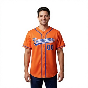 Camiseta de Béisbol Naranja para Hombre, Manga Corta, Cierre de Botones, Nombre del Equipo 00, Impresión, Absorbe la Humedad, Corte Regular - Product Image 1
