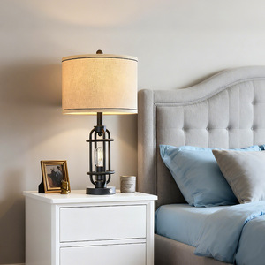 Modern Table Lamp With Touch Control E26 LED Beige Shade <b>Iron</b> Body For Bedroom Desk Lighting - Product Image 2