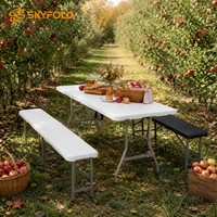 Table et banc pliants portables en plastique de 1,8 m – Table d'extérieur légère en plastique pour cuisine, extérieur, pique-niques et fêtes