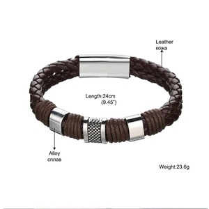 Fashion Braided Cuff Bracelet <b>Bangle</b> Wristband Black Leather Wristband with Magnetic Metal Clasp Vintage Woven <b>Men</b> Bracelet Gift - Product Image 5