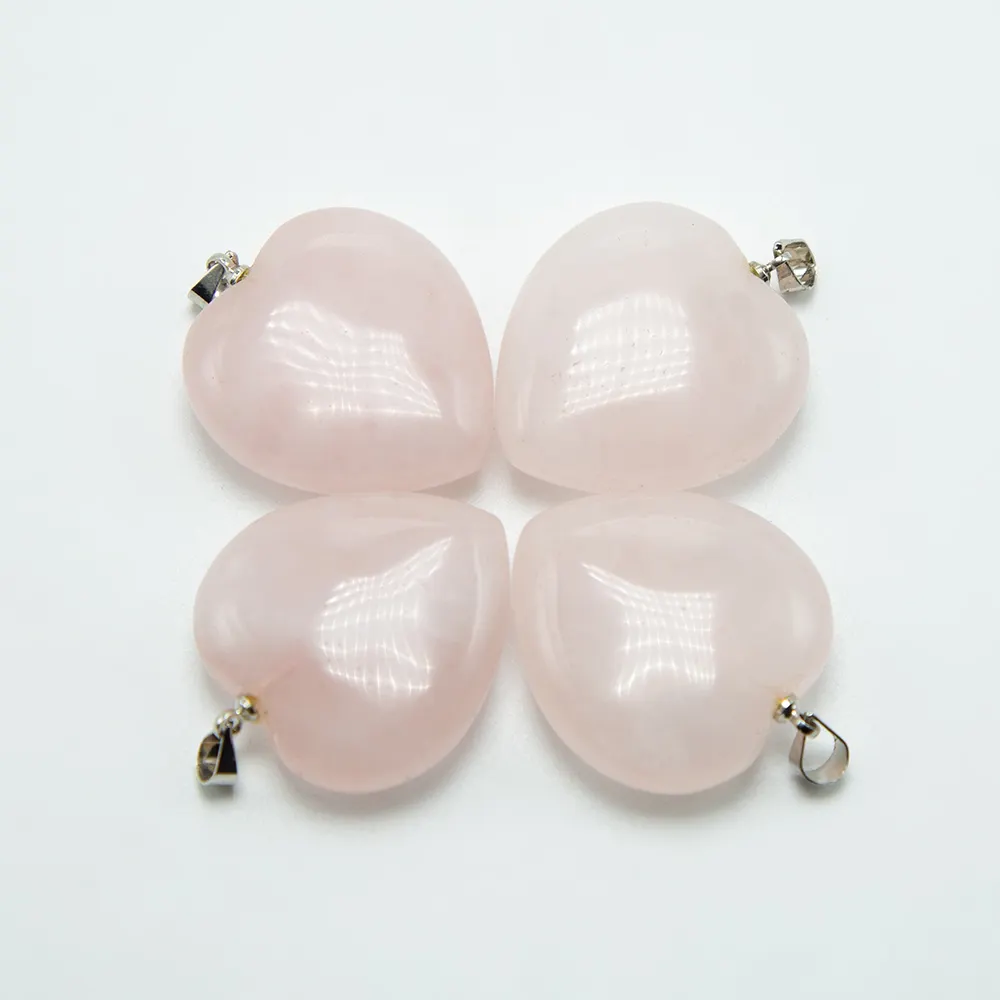 Bestone Fashion Natural Rose Quartz Heart Pendant for DIY Jewelry Making Stone Pendant