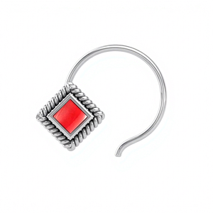 Indian Mores 925 Sterling <b>Silver</b> Square Cup Setting <b>Nose</b> Pin <b>Stud</b> Elegant Handcrafted Piercing Jewelry for Women Girls - Product Image 1