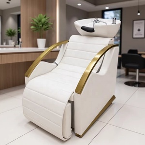 Station de lavage de luxe moderne pour coiffure avec cuvette en céramique et fauteuil de shampoing, pour salon de coiffure et barbier, inclinable pour la coupe de cheveux - Product Image 6