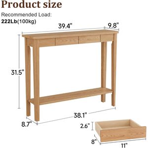 Table <span class=keywords><strong>console</strong></span> en <span class=keywords><strong>chêne</strong></span> massif de style mid-century moderne, luxueuse et naturelle, avec tiroirs, pour entrée et salon - Product Image 2