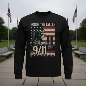 Camiseta de manga larga con cuello redondo unisex para adultos, con diseño de la bandera estadounidense del Memorial Honor The Fallen 9 11 - Product Image 3