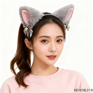 بيسينار هذا القطيفة الرمادية آذان داخلية وردية مع قوس رمادي وأجراس ذهبية مناسبة ليوم عيد الحب - Product Image 3