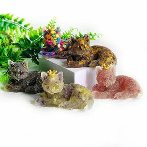 Großhandel Epoxy Wrapped Quarz Material Tier Ornamente Natürliche Heilung Kristall Kies Katze