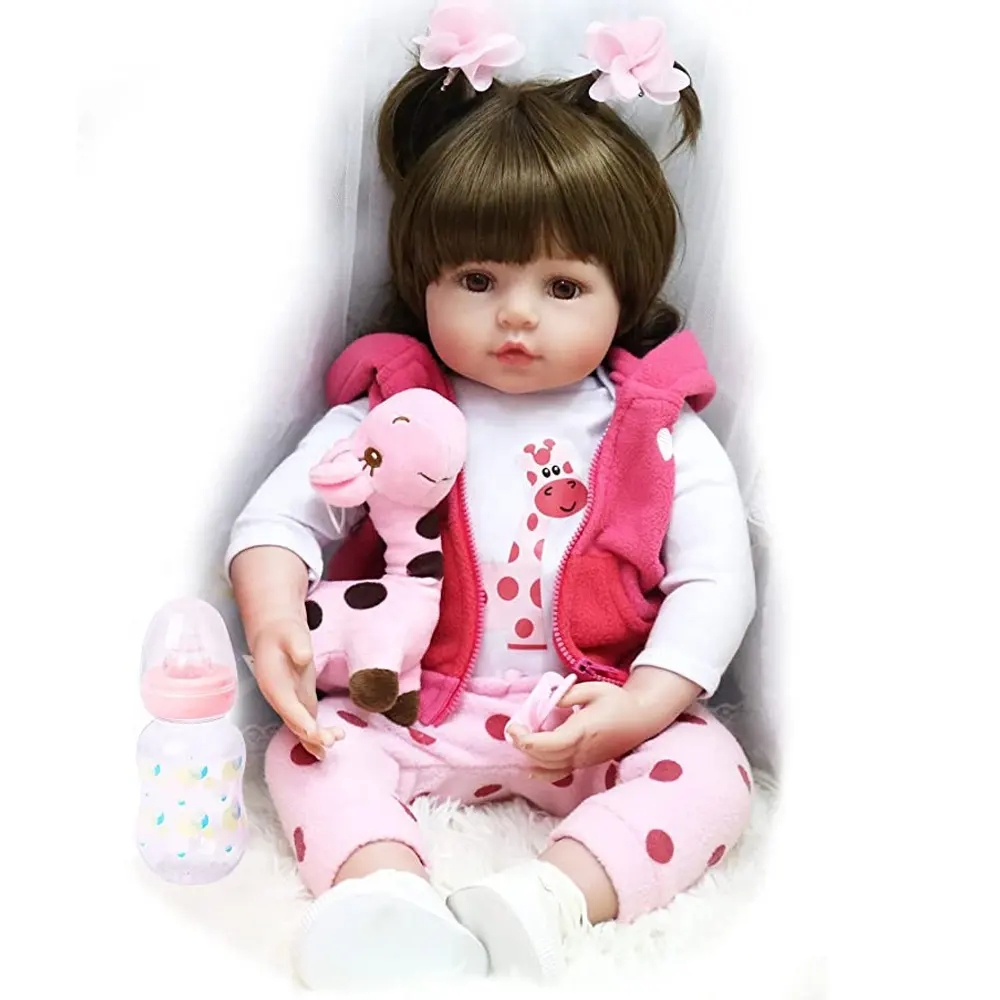Reborn Baby Dolls Realistic Newborn Baby Dolls Pasted Wig Hair 18 Inch Silicone Real Toddler Girl Lifelike