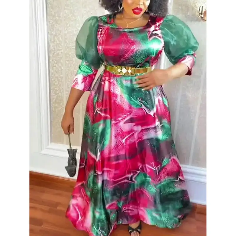 Vestido longo africano maxi para mulheres, roupa africana elegante, chiffon Kaftan, vestido muçulmano plus size, formato grande para festas à noite, 2023, completo