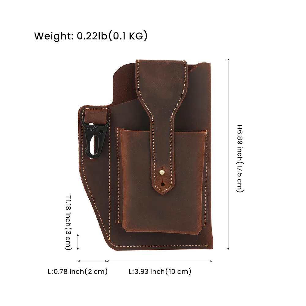 Genuine Leather Waist Men Belt Bag for 5-7inch Cell Phone Cigarette Case Outdoor Phone Holster Waist Pouch Multi-function