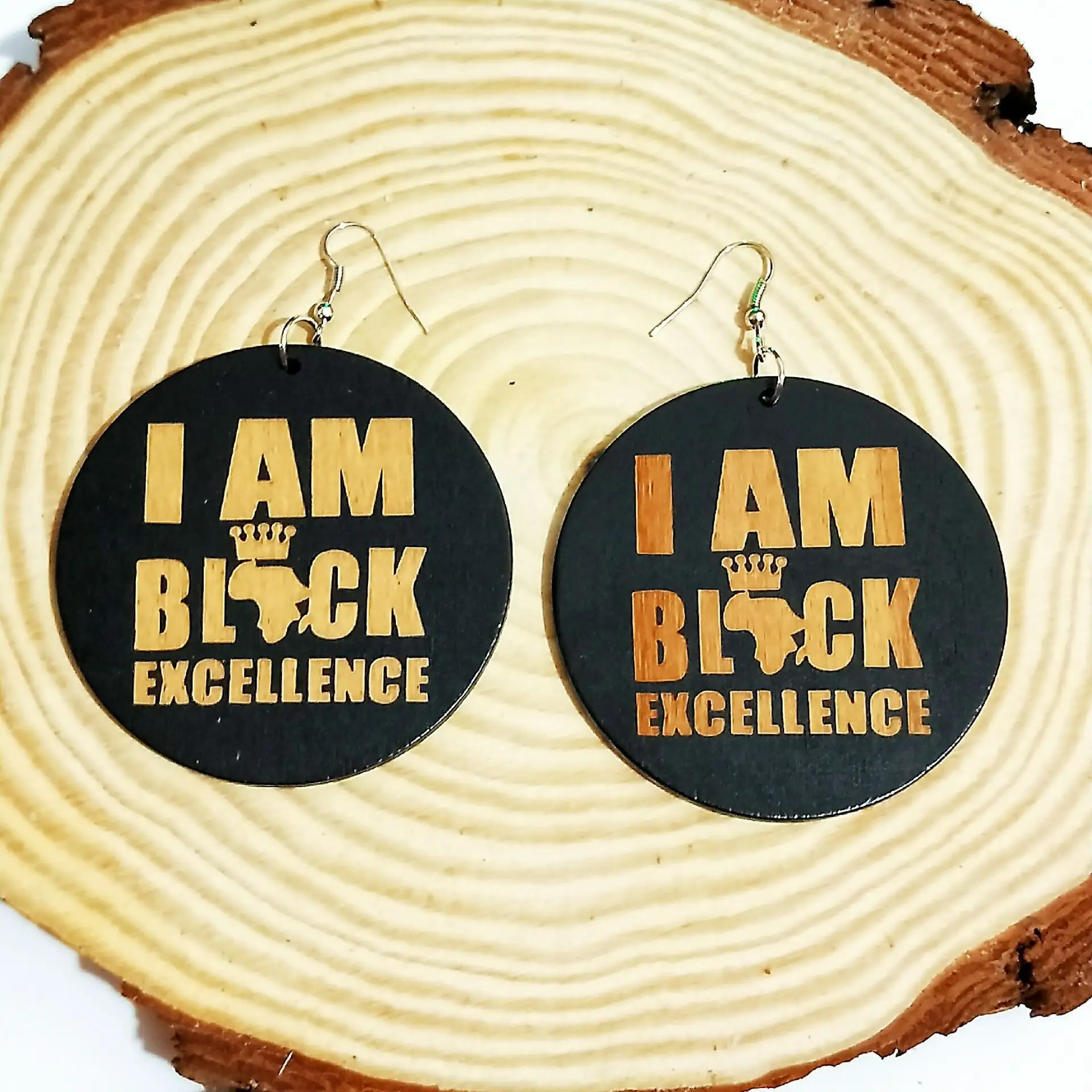 Afrocentric Ethnic Jewelry Craved I AM BLACK EXCELLENCE Wood Earrings Black Wooden Letter Earring For Women Christmas Gifts