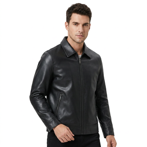 OEM Service Online Sale Best Quality <b>Men's</b> Genuine <b>Leather</b> Winter <b>Jacket</b> Stand Collar Waterproof Windproof High Street Zipper - Product Image 2