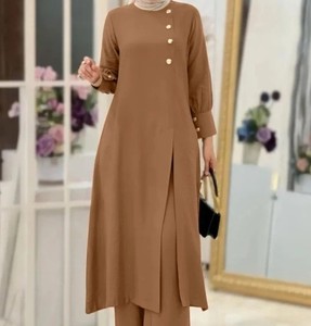 Conjunto de Pantalones Anchos y Camisa Larga Irregular de Color Sólido para Mujer, <span class=keywords><strong>Elegante</strong></span> y a la Moda, al por Mayor - Product Image 1