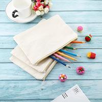 Ensemble de trousses de maquillage en toile personnalisées multi-tailles avec logo, fermeture éclair métallique robuste, pochette en tissu de coton pour fournitures de bureau, trousse à crayons, lot