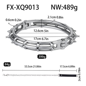 Collier BDSM à pointes en acier inoxydable avec chaîne et poignée, jouet de bondage réglable en métal pour adultes - Product Image 6
