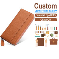 Cartera de Mano con Cierre, de Cuero Genuino, Larga, Estilo Vintage, Anti-Robo, con Bloqueo RFID, Unisex, Diseño Multifuncional, Logotipo Personalizado, Geométrica