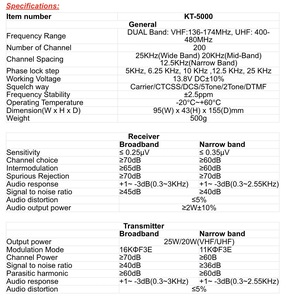 Qyt Kt-5000 Kt5000 25W <span class=keywords><strong>VHF</strong></span> <span class=keywords><strong>UHF</strong></span> <span class=keywords><strong>Dual</strong></span> <span class=keywords><strong>Band</strong></span> FM Thương Mại Trạm 2Tone 5Tone Vox Scrambler Xe Xe Thu Phát Di Động - Product Image 2
