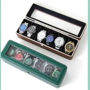 Nieuwe Pu Lederen 6 Slot Horloge Pakket Display Box Home Shop Cadeau Sieraden Organizer Opbergdoos Fabriek Groothandel Custom Logo