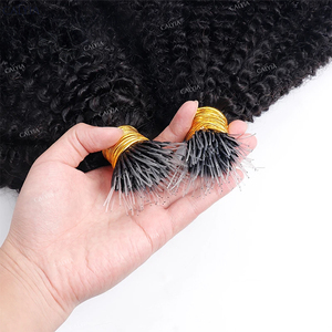 Tự nhiên kinky xoăn cá trong suốt dòng linh hoạt Nano Vòng phần mở rộng tóc nhựa F tip 100% tóc con người mở rộng sợi ngang Nhà cung cấp - Product Image 1