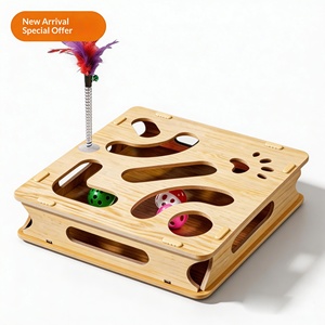 Jouet interactif en bois pour chat, boîte de jeu de labyrinthe d'intérieur avec balle et plume, entraînement d'intelligence pour animaux de compagnie, vente en gros OEM - Product Image 1
