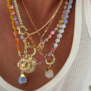 Edelstein-Perlenkette Mode Edelstahl Nicht Verblassender Rohstein-Anhänger Schmuck-Halskette für Frauen - Product Image 1