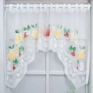 Cortinas de janela de cozinha para janela curta, malha de laço branco pura design de frutas