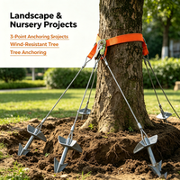 Kit de tirant de soutien d'arbres à 3 points, avec ancre de terre galvanisée à bec de canard, câble en acier et sangle à cliquet pour la stabilisation des arbres transplantes