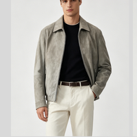 Blouson Bomber en Cuir Souple pour Homme, Style Vintage avec Patchwork, Fermeture Éclair sur le Devant, Ourlet Élastique, Gris, pour Vente en Gros Directe Usine