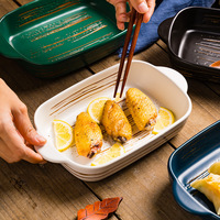 Plat de cuisson en céramique rectangulaire nordique et casserole de luxe Vintage 650ml assiettes à dîner en gros en porcelaine