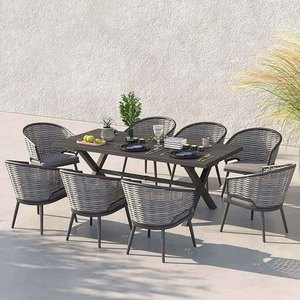 Ensemble <span class=keywords><strong>table</strong></span> et chaises modernes et durables en bois et aluminium pour cour, <span class=keywords><strong>jardin</strong></span>, balcon, plage, salle à manger, mobilier d'extérieur - Product Image 1