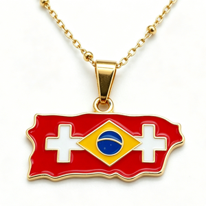 Pendentif irrégulier en alliage de zinc plaqué or avec motif drapeau suisse et brésilien pour souvenir patriotique - Product Image 4