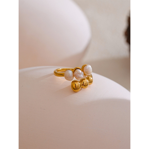 JINYOU 4711 Anillo de Perlas Naturales Recién Llegado, Anillo Abierto de Acero Inoxidable Chapado en Oro de 18k de Moda para Mujer - Product Image 4
