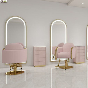 Station miroir pour salon de coiffure, équipement pour cheveux, soins capillaires, blanc, moderne - Product Image 4