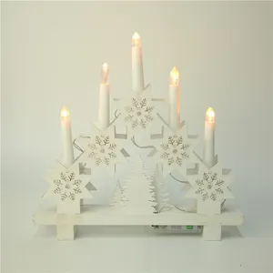 5 LED Wooden White Candle Christmas Lights Decoration Christmas Candle Bridge Light
