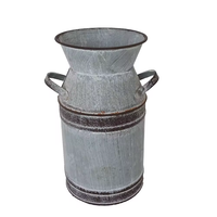 Vas Bunga Kaleng Susu Logam Galvanis Berwarna Putih Antik dengan Pegangan Ganda, Guci Susu Vintage Gaya Pedesaan untuk Meja