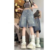 Shorts en jean décontractés taille haute pour femme, coupe droite ample, légers, style urbain, été 2026