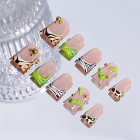 Faux ongles de luxe faits à la main en forme de bec de canard, 10 pièces, réutilisables, en acrylique, pour enfants, motif carré artificiel