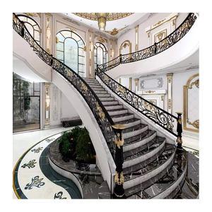 Scala in Ferro Battuto di Lusso Personalizzata con Marmo Naturale per Interni dalla Fabbrica di Foshan, Ringhiera in Ferro Battuto - Product Image 1