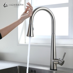 Robinet de cuisine <span class=keywords><strong>professionnel</strong></span> en acier inoxydable 304 brossé avec <span class=keywords><strong>douchette</strong></span> extractible et mitigeur chaud/froid - Product Image 1
